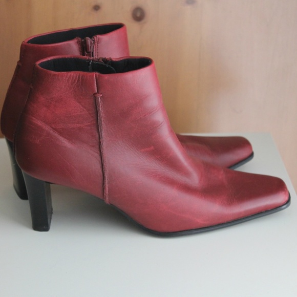 dark red leather ankle boots